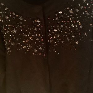 Women black cotton sweater with rhinestones